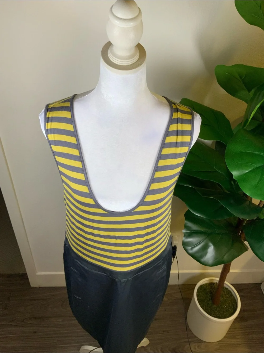 BCBGMaxAzria Yellow and Gray Striped Tank-Pencil Skirt